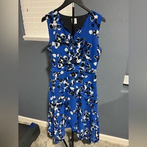 CAbi Blue and Black Floral Midi Dress